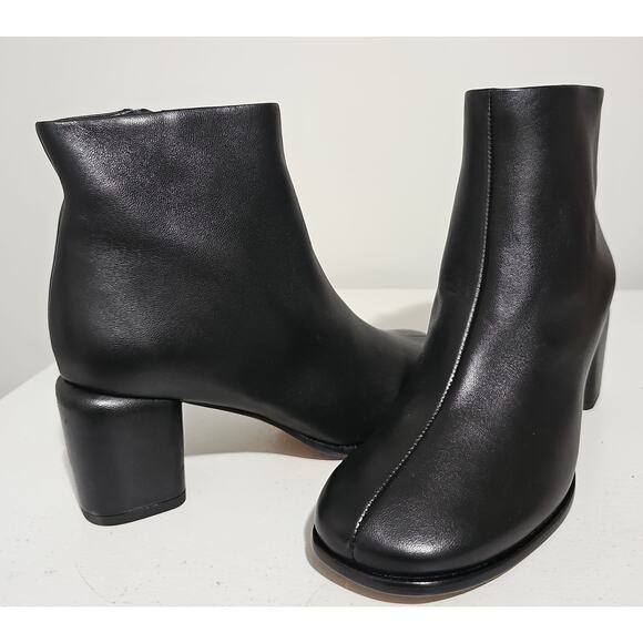 Vince Leather Boots Womens 6 Black Square Toe Block Heel Elevated Elegant - Picture 2 of 16